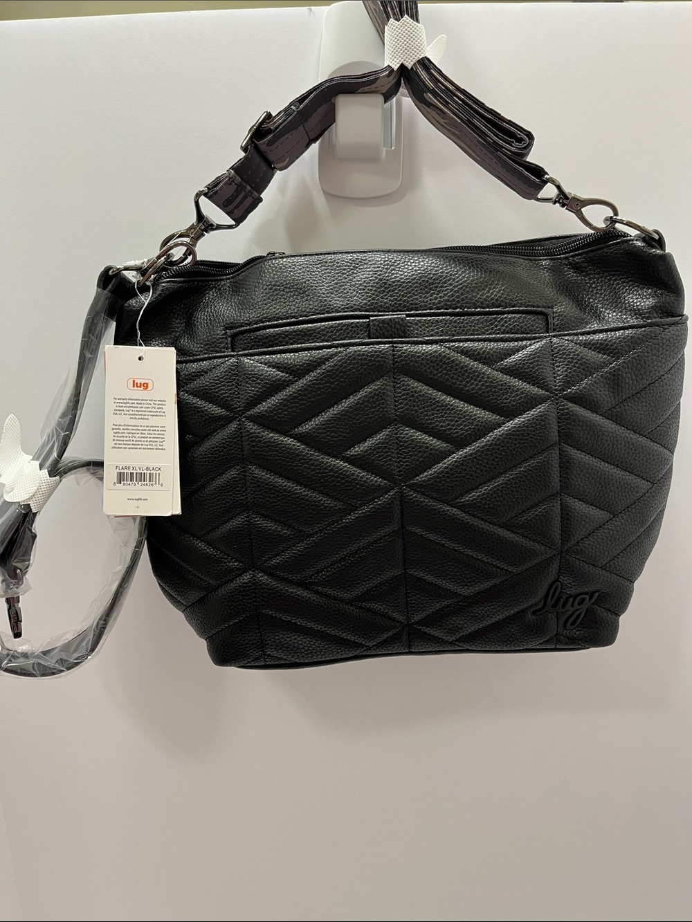 LUG - Flare XL Vegan Leather Shoulder/Crossbody in Black with Blue Camo Interior